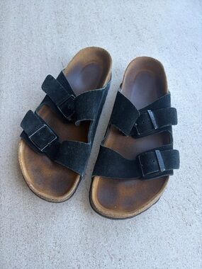 Birkenstock Women Black Suede Double-Strap Sandals